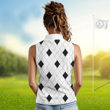 Load image into Gallery viewer, Argyle Womens Sleeveless Golf Polo Shirt Custom Name, Personalized Plaid Golf Shirts For Ladies NHN0120