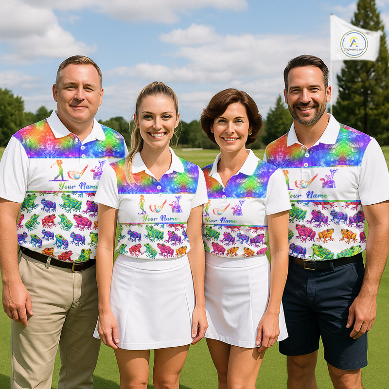Funny Tie Dye Frog Pattern Womens Golf Polo Shirts Custom Watercolor Golf Attire For Ladie, Golf Gifts NHN0135
