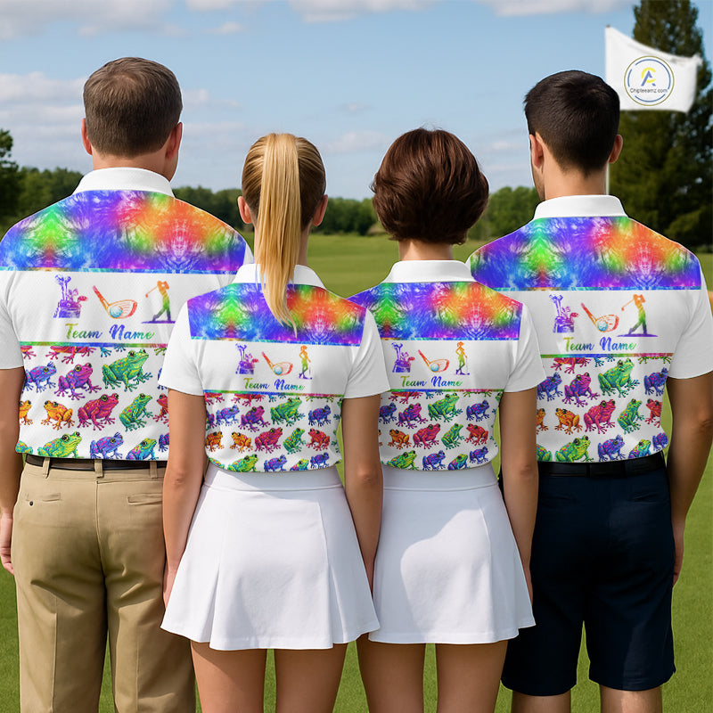 Funny Tie Dye Frog Pattern Womens Golf Polo Shirts Custom Watercolor Golf Attire For Ladie, Golf Gifts NHN0135