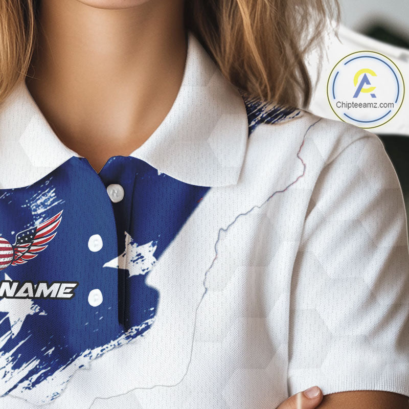 American Flag Womens Golf Polo Shirts Custom Patriotic Team Golf Shirts For Women Golf Gifts NHN0008
