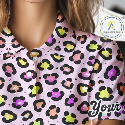 Womens Golf Polo Shirts Custom Colorful Neon Rainbow Leopard Team Golf Shirt Gifts For Golf Lovers NHN0154