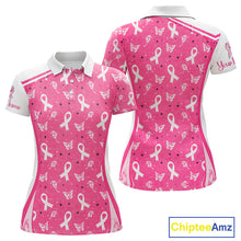 Load image into Gallery viewer, Pink Ribbon Womens Golf Polo Shirt Custom Butterfly Pattern Breast Cancer Awareness Ladies Golf Tops NHN0175