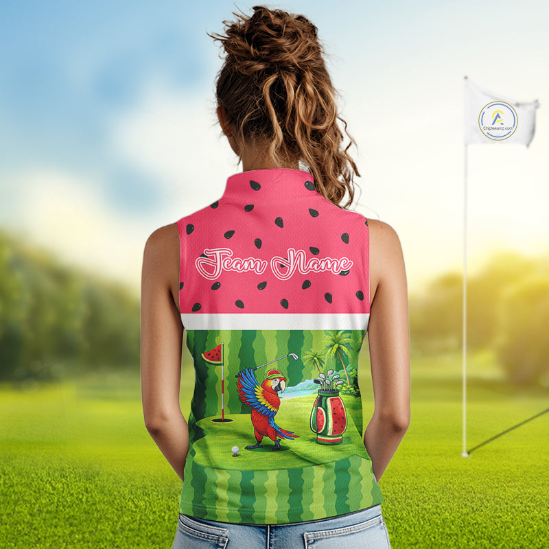 Funny Womens Sleeveless Golf Polo Shirt Custom Watermelon Tropical, Parrot Golf Shirts For Team NHN0183