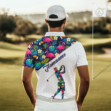 Load image into Gallery viewer, Funny Mens Golf Polo Shirt Custom Toucan Tropical Pattern, Flamingo Golf Shirts For Men NHN0192