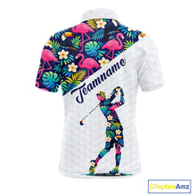 Load image into Gallery viewer, Funny Mens Golf Polo Shirt Custom Toucan Tropical Pattern, Flamingo Golf Shirts For Men NHN0192