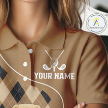 Load image into Gallery viewer, Funny Golden Retriever Womens Golf Polo Shirt Custom Argyle Plaid Pattern Team Golf Tops, Dog Lover NHN0197