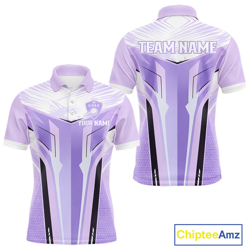 Mens Golf Polo Shirt Purple Geometric Pattern Custom Team Golf Tops For Men, Golf Gifts NHN0199