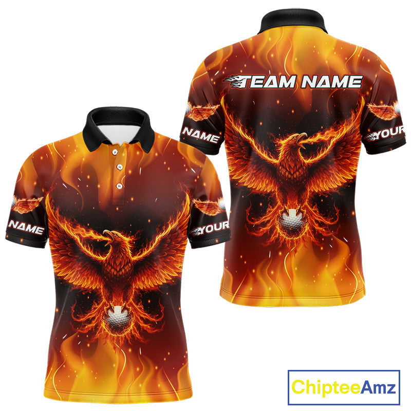 Mens Golf Polo Shirt Custom Phoenix Red Flame Team Golf Tops, White Golf Outfit For Men NHN0077