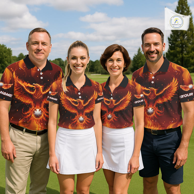 Womens Golf Polo Shirt Custom Phoenix Red Flame Team Golf Tops, White Golf Outfit For Women NHN0077