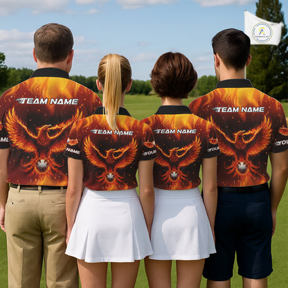 Womens Golf Polo Shirt Custom Phoenix Red Flame Team Golf Tops, White Golf Outfit For Women NHN0077