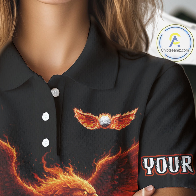 Womens Golf Polo Shirt Custom Phoenix Red Flame Team Golf Tops, White Golf Outfit For Ladies NHN0078