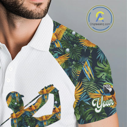 Mens Golf Polo Shirt Custom Colorful Parrots And Floral Tropical Pattern Team Golf Shirts, Golf Gifts NHN0093