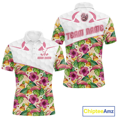 Funny Flamingo Mens Golf Polo Shirt Floral Tropical Custom Pink Golf Shirts Golfer Gift Apparel NHN0107