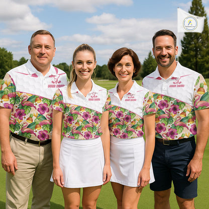 Funny Flamingo Mens Golf Polo Shirt Floral Tropical Custom Pink Golf Shirts Golfer Gift Apparel NHN0107