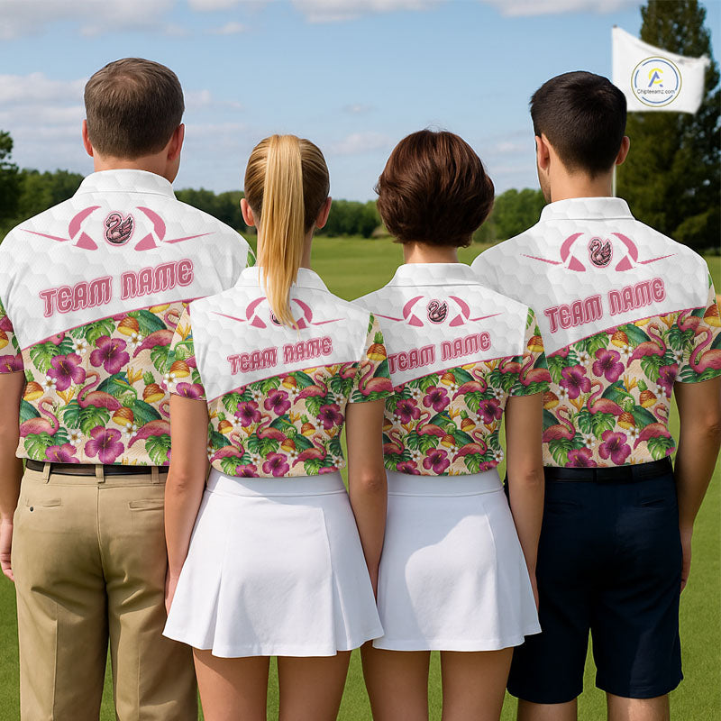 Funny Flamingo Mens Golf Polo Shirt Floral Tropical Custom Pink Golf Shirts Golfer Gift Apparel NHN0107