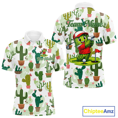 Funny Cactus Flower Mens Golf Polo Shirt Custom Name Golf Tops, Cactus Golf Shirt Personalized NHN0237