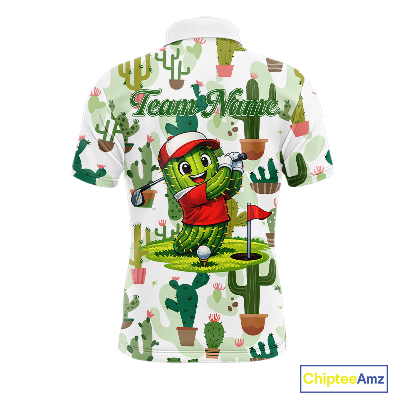 Funny Cactus Flower Mens Golf Polo Shirt Custom Name Golf Tops, Cactus Golf Shirt Personalized NHN0237
