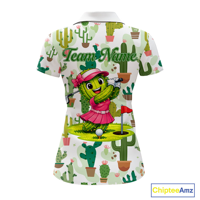 Funny Cactus Flower Womens Golf Polo Shirt Custom Name Golf Tops, Cactus Golf Shirt Personalized NHN0237