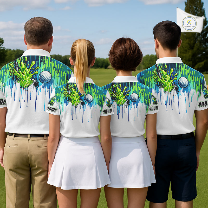Watercolor Mens Golf Polo Shirt Custom Green Golf Ball Pattern Golf Tops For Men, Golf Lovers Gifts NHN0113
