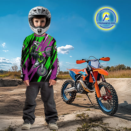Purple and Green Motocross Racing Jersey for Women Kid Men Dirt Bike Off road Shirt XM473