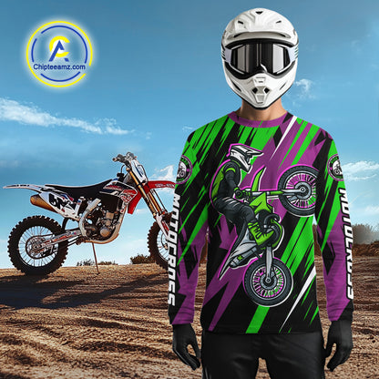 Purple and Green Motocross Racing Jersey for Women Kid Men Dirt Bike Off road Shirt XM473