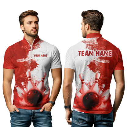 Red Bowling Shirts for Women Men Custom Bowling Polo & 1/4 Zip Shirt for Team MBL220