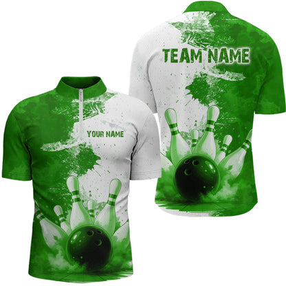Green Bowling Shirts for Women Men Custom Bowling Polo & 1/4 Zip Shirt for Team MBL220