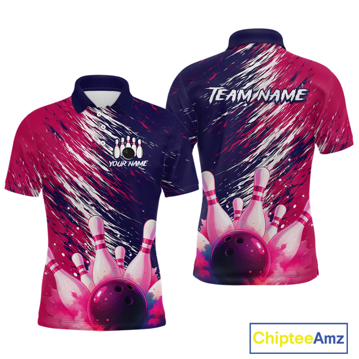 Watercolor Pink and Blue Bowling Shirts for Team Women Men Bowling Polo & 1/4 Zip MBL231