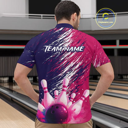 Watercolor Pink and Blue Bowling Shirts for Team Women Men Bowling Polo & 1/4 Zip MBL231