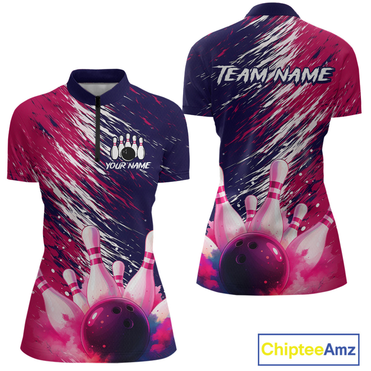 Watercolor Pink and Blue Bowling Shirts for Team Women Men Bowling Polo & 1/4 Zip MBL231