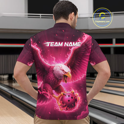 Pink Eagle Bowling Shirts for Team Women Men Custom Bowling Polo & 1/4 Zip Shirt MBL235