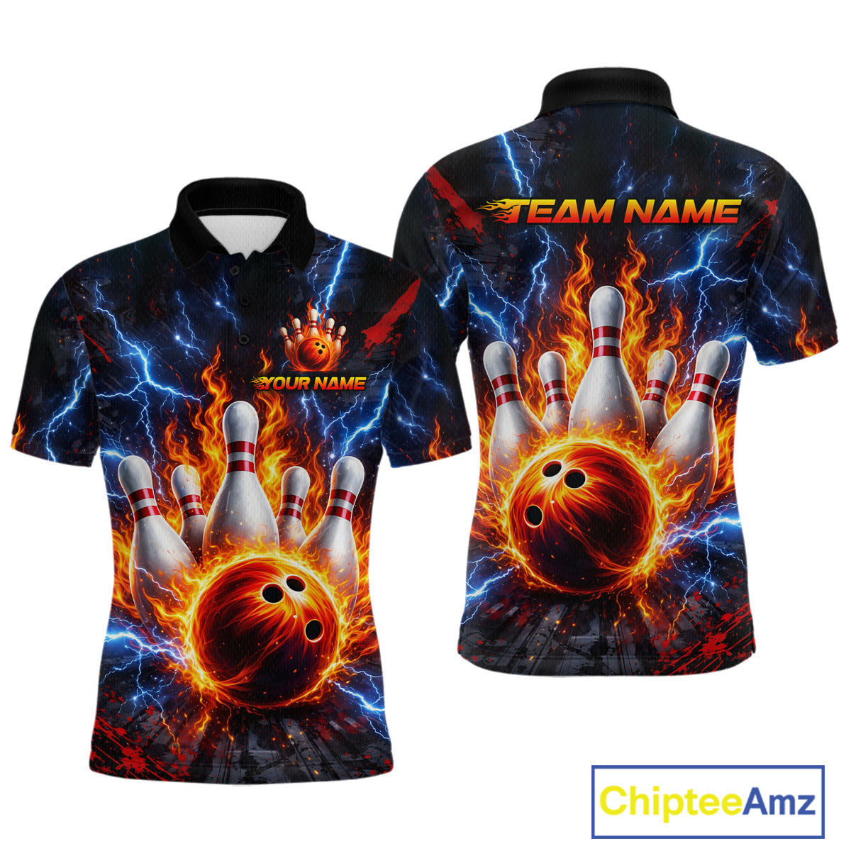 Flaming and Lightning Bowling Shirts for Team Women Men Bowling Polo & 1/4 Zip Shirt MBL242
