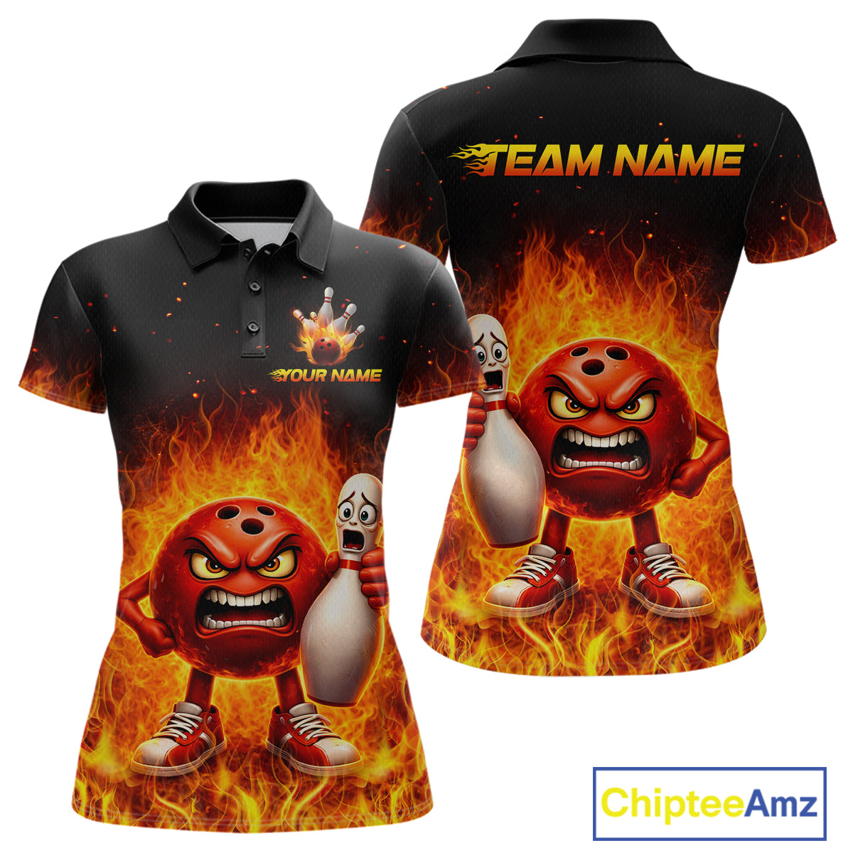 Flaming Bowling Shirts for Team Women Men Bowling Polo & 1/4 Zip Shirt Custom MBL244