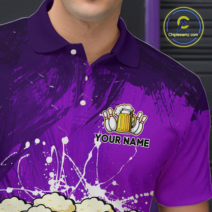 Beer Bowling Shirts Team Women Men Custom Purple Bowling Jersey Bowl League MBL249