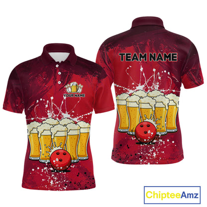 Beer Bowling Shirts Team Women Men Custom Red Bowling Jersey Bowl League MBL249