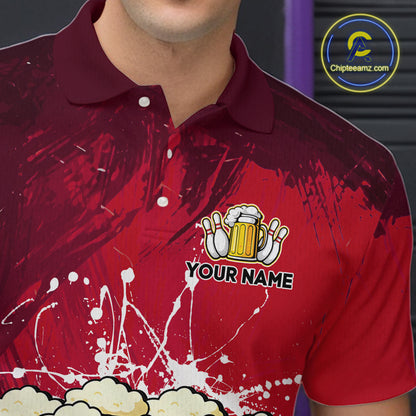 Beer Bowling Shirts Team Women Men Custom Red Bowling Jersey Bowl League MBL249
