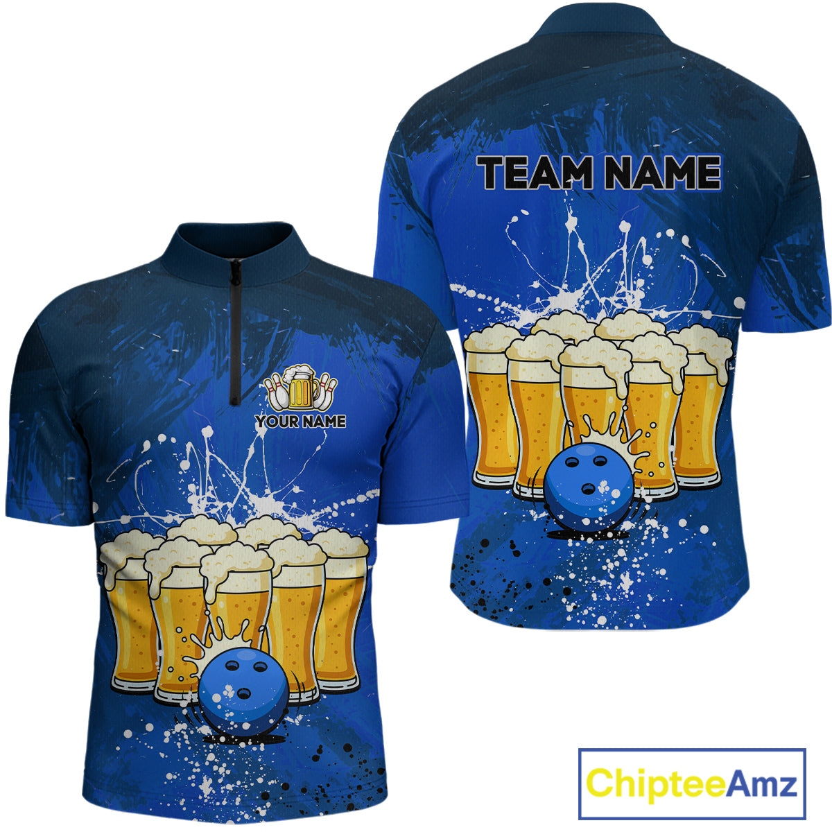 Beer Bowling Shirts Team Women Men Custom Blue Bowling Jersey Bowl League MBL249