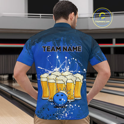 Beer Bowling Shirts Team Women Men Custom Blue Bowling Jersey Bowl League MBL249