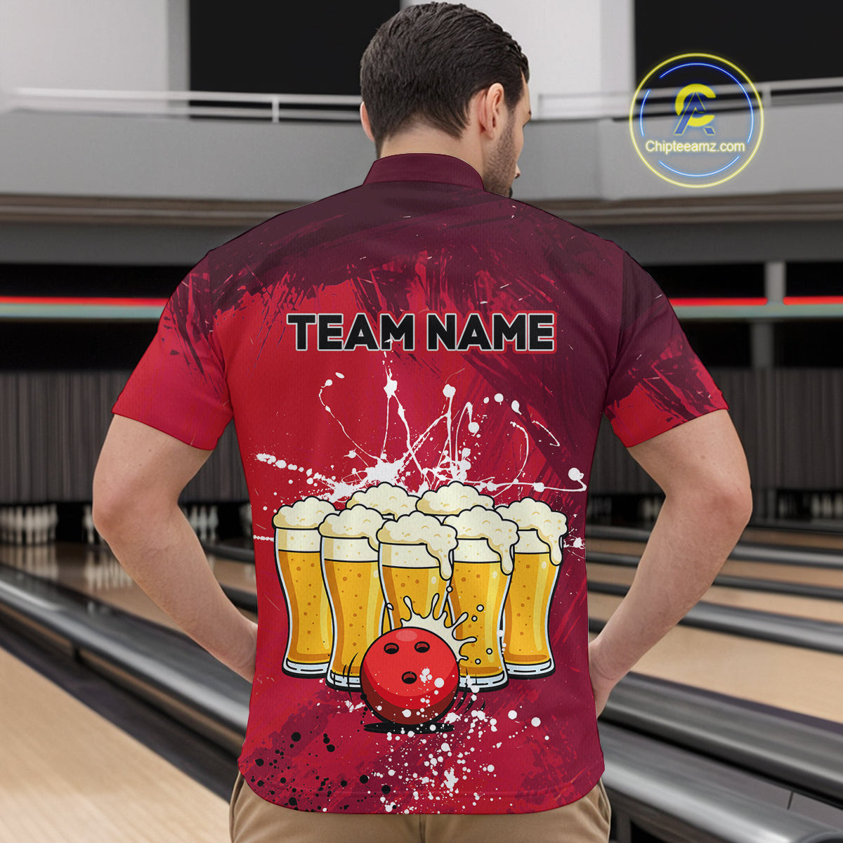 Beer Bowling Shirts Team Women Men Custom Red Bowling Jersey Bowl League MBL249