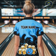 Load image into Gallery viewer, Funny Beer Bowling Shirts Blue for Women Men Bowling Polo&amp;1/4 Zip Bowling League MBL252