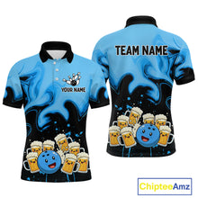 Load image into Gallery viewer, Funny Beer Bowling Shirts Blue for Women Men Bowling Polo&amp;1/4 Zip Bowling League MBL252