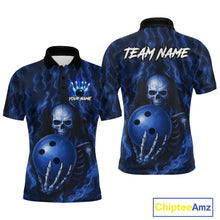 Load image into Gallery viewer, Blue Skull Bowling Shirts for Team Men Women Custom Bowling Jerseys for Bowlers MBL206