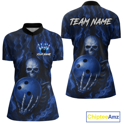 Blue Skull Bowling Shirts for Team Men Women Custom Bowling Jerseys for Bowlers MBL206