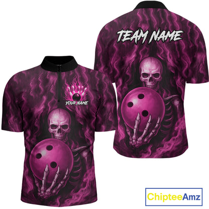 Pink Skull Bowling Shirts for Team Men Women Custom Bowling Jerseys for Bowlers MBL206