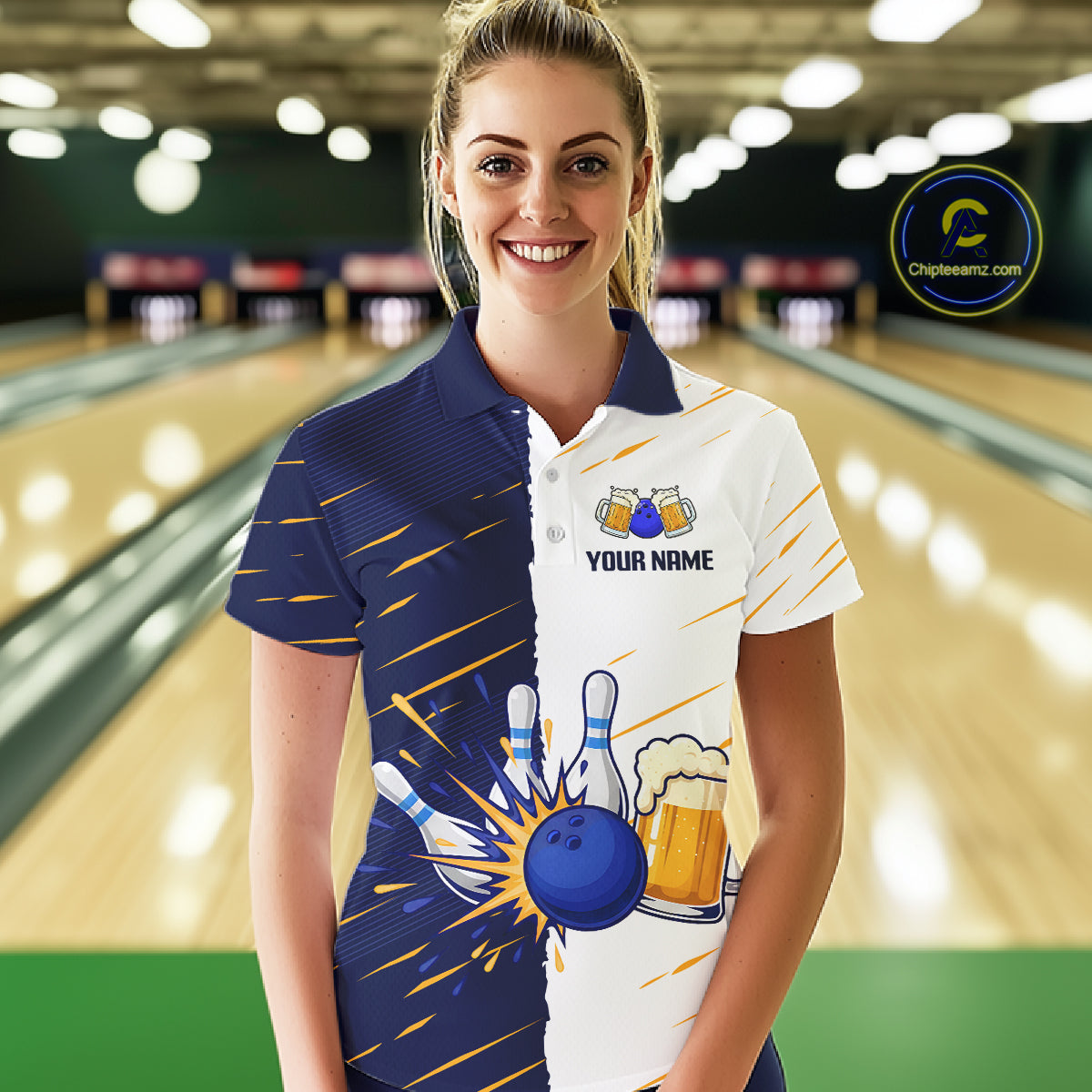 Beer Bowling Shirts Blue&White Beer Bowling Jersey for Team Women Men Bowl League MBL259