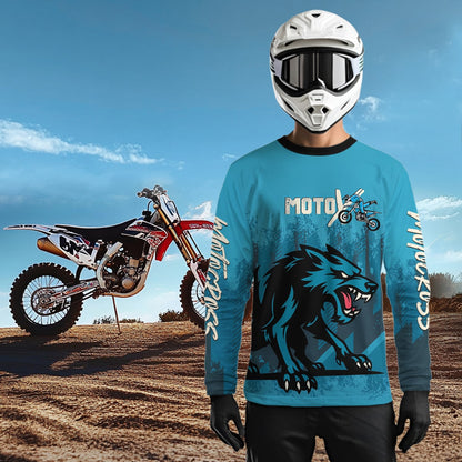 Wolf Motocross Jersey Blue Custom Dirt Bike Shirts Men Kid Women Motorcycle Jersey XM418