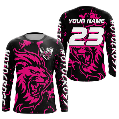 Pink Lion Custom Motocross Racing Jersey Kid Women Men Dirt Bike Shirts Riding Shirt XM422