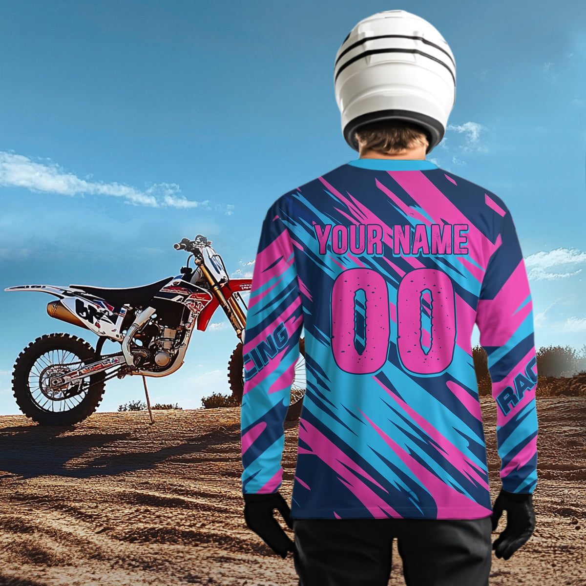 Pink and Blue Motocross Jersey Custom Men Women Kid Dirt Bike Shirts Riding Shirt XM439