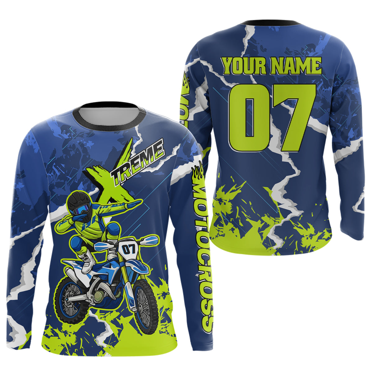 Lightning Motocross Jersey Custom Blue Dirt Bike Shirts Men Kid Women Off Road Jersey XM408