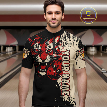 Black&Red Tiger Bowling Shirts for Team Women Men Custom Bowling Polo & 1/4 Zip Shirt MBL185